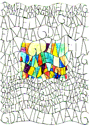13.1.2008 - Form- und Linienspiel mit Buchstaben des eigenen Namens. Teilkolorierung mit Farbtift. Format A4.