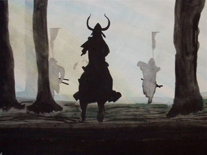 25.7.2008 - Samurai: Selbstgewähltes Bild von Andreas Grünenwald, A2a. Lasierende Aquarelltechnik